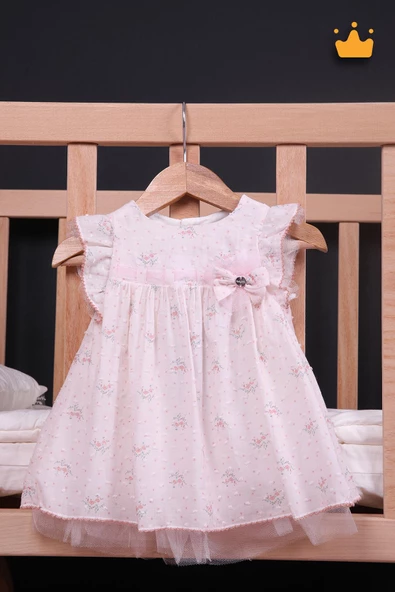 Babydola Kız Bebek Bayramlık Çiçekli Tül Detaylı Elbise 15055