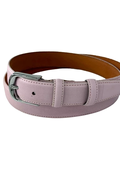 Pudra Pembe Hakiki Deri Nikel Tokalı Dikişli Model 3 cm.lik Kadın Kemer - Roys Deri B820 - 3