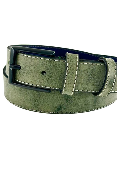 Yeşil Çocuk Boy Suni Deri Dikişli Model 3 cm.lik Garson Klasik Kemer Okul Kemeri - G10 - 3