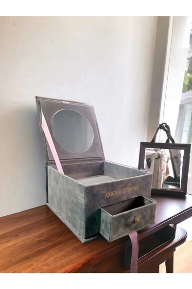 LeylArt Home Takı Organizeri- Aynalı Çekmeceli Hediye Kutusu- Makyaj Organizeri- Anneler Günü Hediyesi - 2