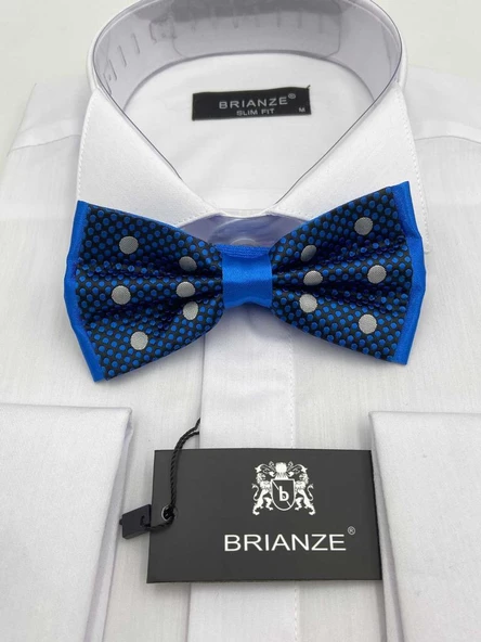 Brianze Beyaz Puantiyeli Saks Mavi Papyon ürün görseli 1