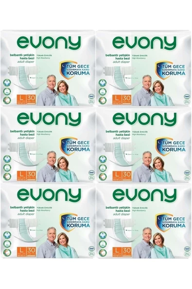 EVONY,Hasta Bezi Yetişkin Bel Bantlı Tekstil Yüzey L-büyük Boy 180 Adet (6pk*30)
