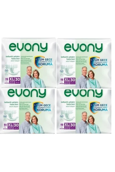 EVONY,Bel Bantlı Yetişkin Hasta Bezi Xlarge 30'lu 4 Paket 120 Adet