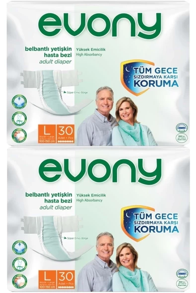 EVONY,Hasta Bezi Yetişkin Bel Bantlı Tekstil Yüzey L-büyük Boy 60 Adet (2pk*30)