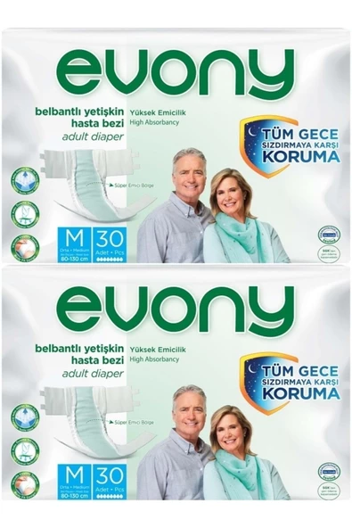 EVONY,Hasta Bezi Yetişkin Bel Bantlı Tekstil Yüzey M-orta Boy 60 Adet (2pk*30)