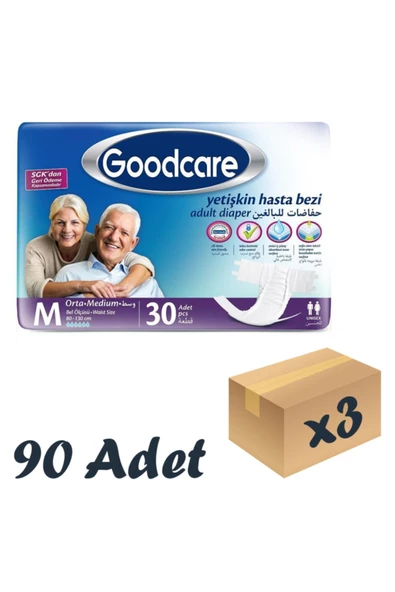 GOODCARE,Bel Bantlı Yetişkin Hasta Bezi Medium 30'lu 3 Paket 90 Adet