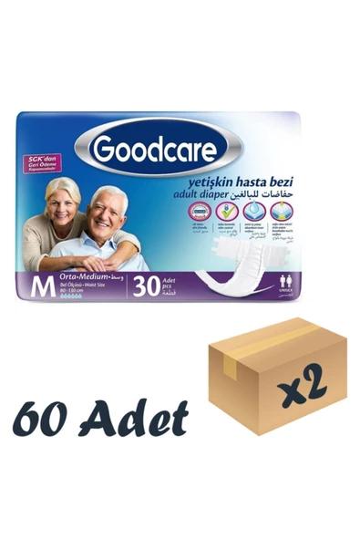 GOODCARE,Bel Bantlı Yetişkin Hasta Bezi Medium 30lu 2 Paket 60 Adet