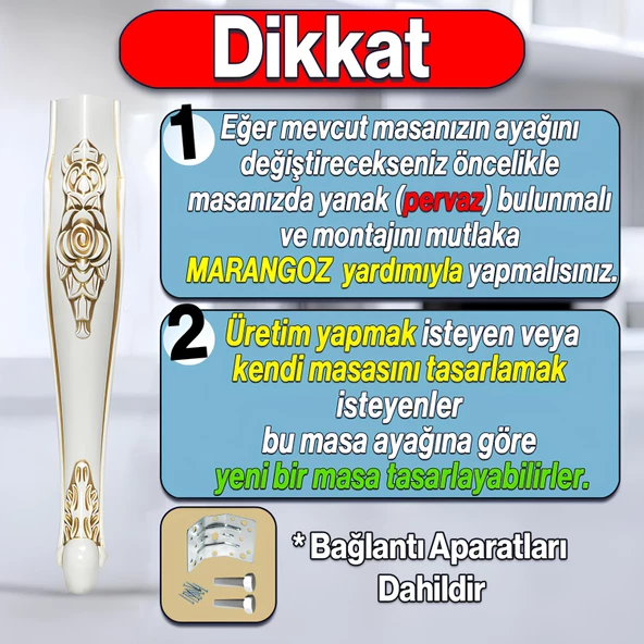 4 Adet Rosa Masa Dresuar Ayağı 75 cm Plastik Krem Altın Gold Mutfak Yemek Masası Mobilya Ayakları - 2