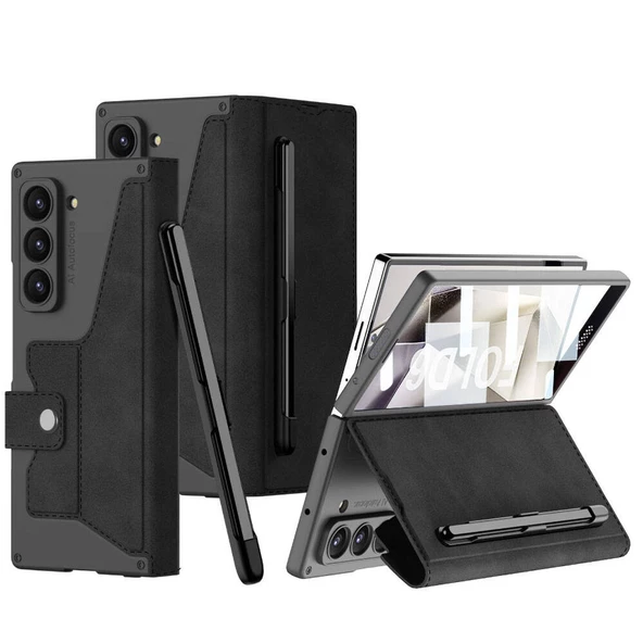 Galaxy Z Fold 6 Kılıf Kamera Korumalı Kadife Tasarımlı  Kıpta Kalemli Fest Kapak