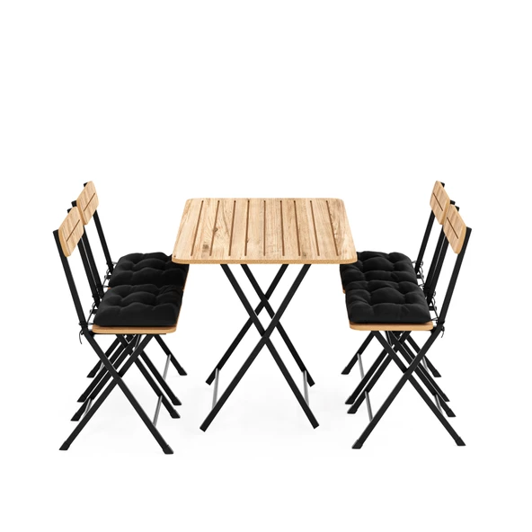 Eportatif 4 Kişilik Minderli Bistro Takım Bahçe Masa Sandalye Çam 1430 - Resim 3