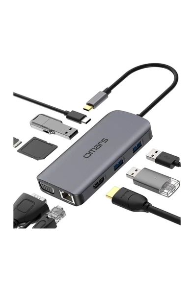 Omars Type-C to 3USB 3.0 HDMI RJ45 HDMI PD Micro SD/SD VGA