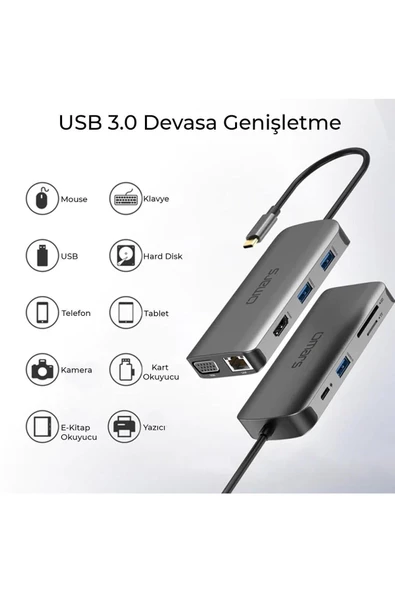 Omars Type-C to 3USB 3.0 HDMI RJ45 HDMI PD Micro SD/SD VGA - 2