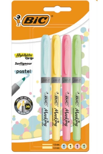 Bic 4'lü Highlighter Grip Pastel Renkli