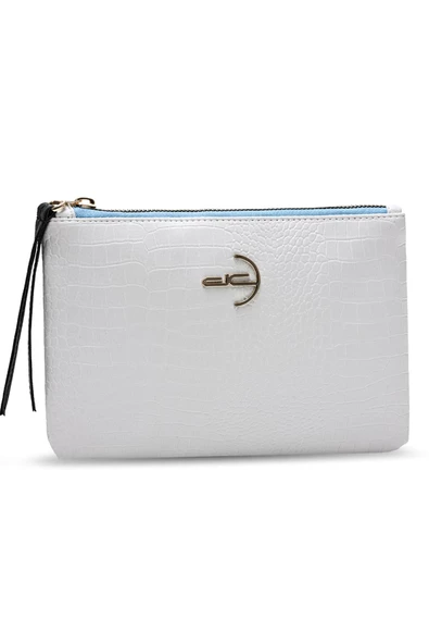 Kadın Basic Clutch Çanta Kroko Timsah Desen Beyaz (4031-BB) 214030 - 4