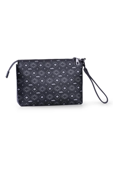 Kadın Basic Clutch Çanta Monogram Desenli Şeritli Siyah Gri (4006SG) 214012 - 5