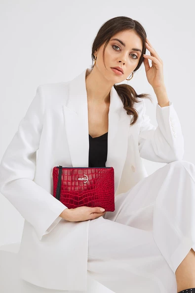 Kadın Basic Clutch Çanta Kroko Timsah Desen Bordo (4031-B) 214030