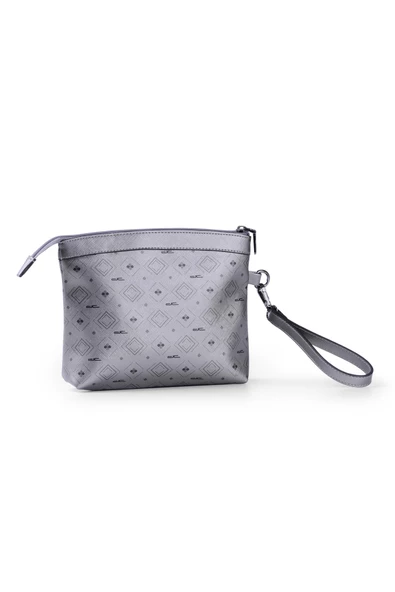 Kadın Basic Clutch Çanta Monogram Desenli Logolu Gümüş Siyah (4010G) 214009 - 4