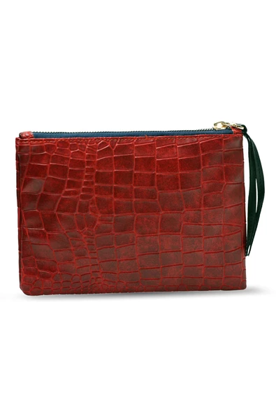 Kadın Basic Clutch Çanta Kroko Timsah Desen Bordo (4031-B) 214030 - 4