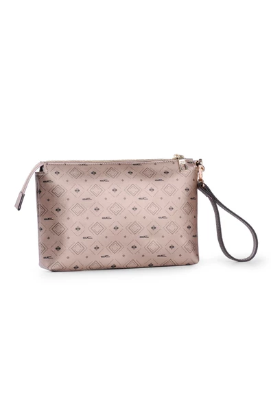 Kadın Basic Clutch Çanta Monogram Desenli Şeritli Altın Siyah (4006A) 214012 - 3