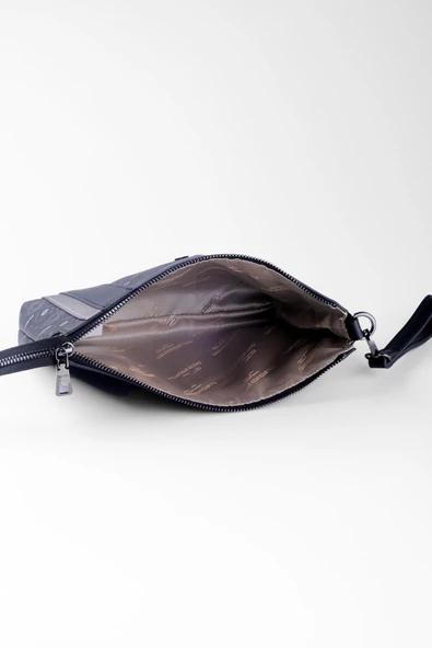 Kadın Basic Clutch Çanta Monogram Desenli Şeritli Siyah Gri (4006SG) 214012 - 6