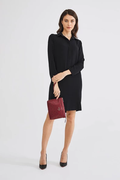 Kadın Basic Clutch Çanta Monogram Desenli Logolu Bordo Siyah (4010B) 214009 - 2