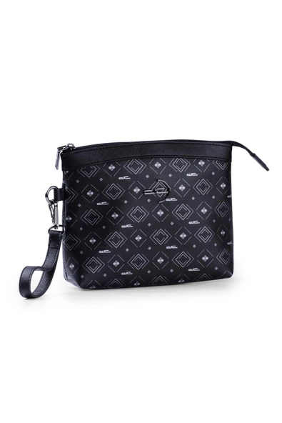 Kadın Basic Clutch Çanta Monogram Desenli Logolu Siyah Gri (4010SG) 214009 - 3