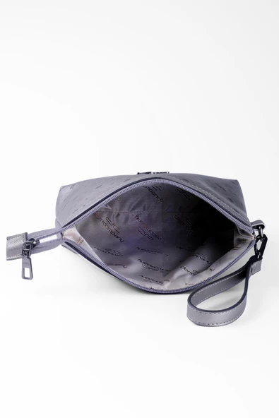 Kadın Basic Clutch Çanta Monogram Desenli Logolu Gümüş Siyah (4010G) 214009 - 5