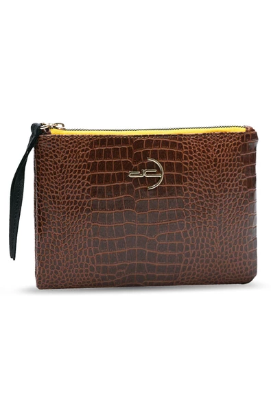 Kadın Basic Clutch Çanta Kroko Timsah Desen Kahverengi (4031-K) 214030 - 3