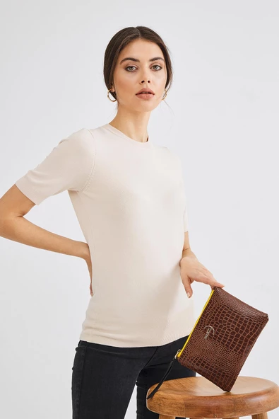 Kadın Basic Clutch Çanta Kroko Timsah Desen Kahverengi (4031-K) 214030 - 2