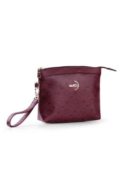 Kadın Basic Clutch Çanta Monogram Desenli Logolu Bordo Siyah (4010B) 214009 - 3