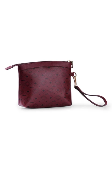 Kadın Basic Clutch Çanta Monogram Desenli Logolu Bordo Siyah (4010B) 214009 - 4