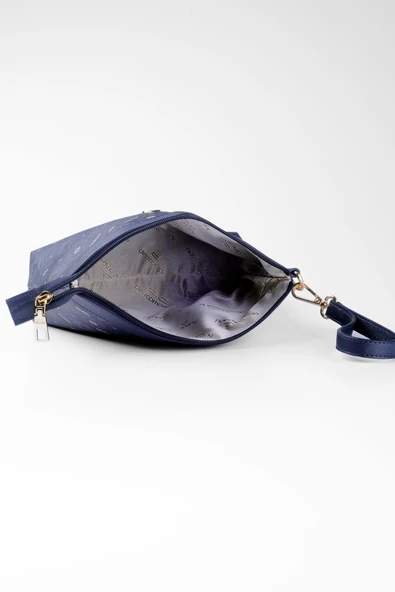 Kadın Basic Clutch Çanta Monogram Desenli Logolu Lacivert Beyaz (4010L) 214009 - 5