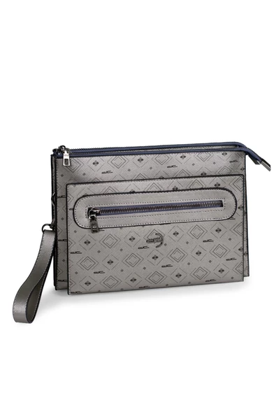 Kadın Basic Clutch Çanta Monogram Desen Gümüş Siyah (4034G) 214031 - 6