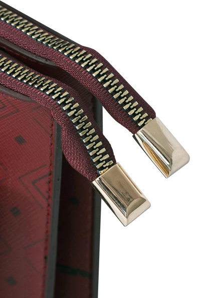 Kadın Basic Clutch Çanta Monogram Desen Bordo Siyah (4034B) 214031 - 10