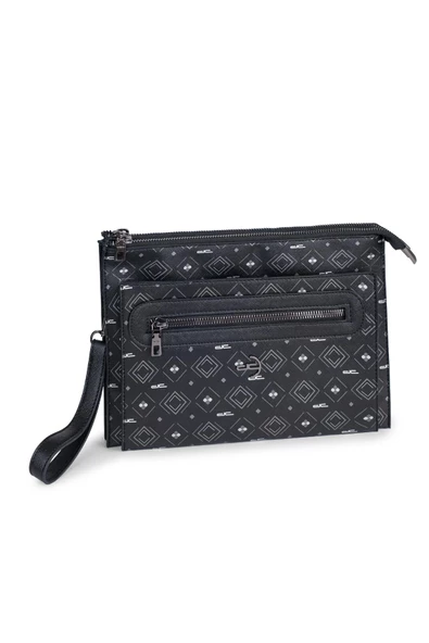 Kadın Basic Clutch Çanta Monogram Desen Siyah Gri (4034SG) 214031 - 2