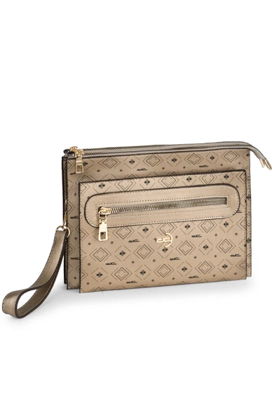 Kadın Basic Clutch Çanta Monogram Desen Altın Siyah (4034A) 214031 - 6