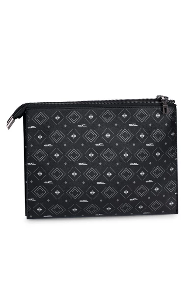 Kadın Basic Clutch Çanta Monogram Desen Siyah Gri (4034SG) 214031 - 7