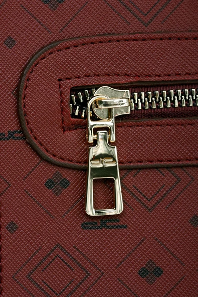 Kadın Basic Clutch Çanta Monogram Desen Bordo Siyah (4034B) 214031 - 9