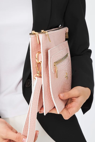 Kadın Basic Clutch Çanta Kroko Timsah Desen Pudra Pembe (4034P) 214031 - 2