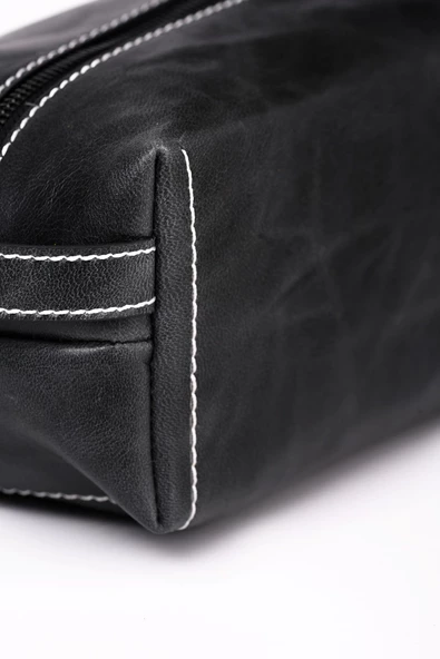 Kadın Hakiki (Gerçek) Deri Kozmetik Çantası Crazy Desenli Antrasit Gri 214501 - 4