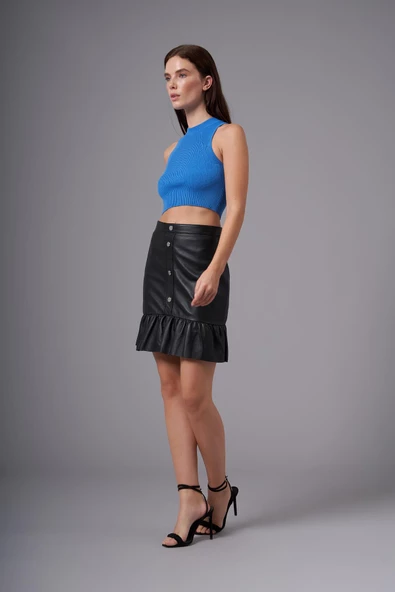 Francesca Siyah Deri Etek - 4