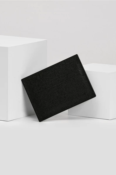 Erkek Hakiki (Gerçek) Deri Cüzdan Kartlık Çizgili Dokulu Desen Siyah 114510 - 2