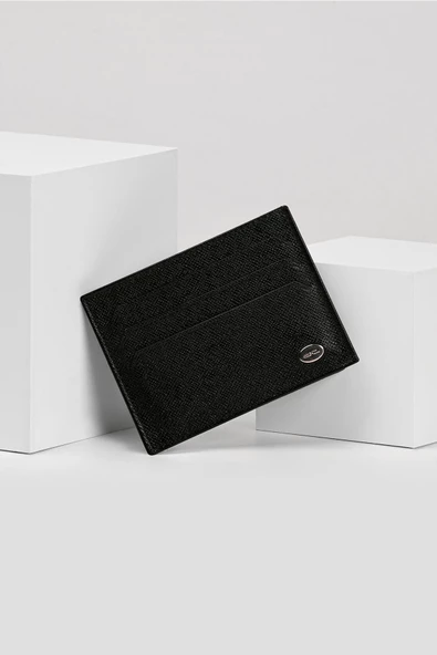 Erkek Hakiki (Gerçek) Deri Cüzdan Kartlık Çizgili Dokulu Desen Siyah 114510