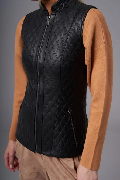 Marrone Siyah Deri Yelek - 3