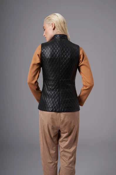 Marrone Siyah Deri Yelek - 5