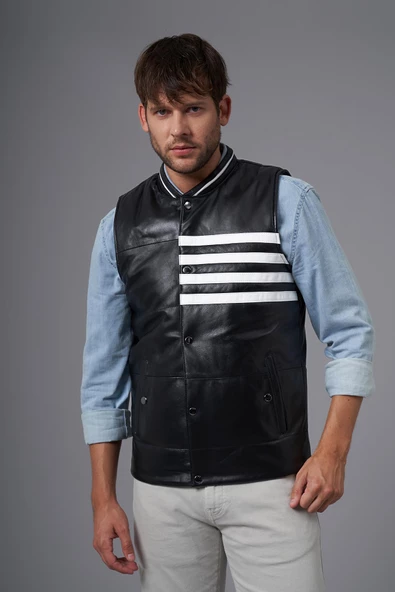 Papi Siyah Deri Yelek - 3