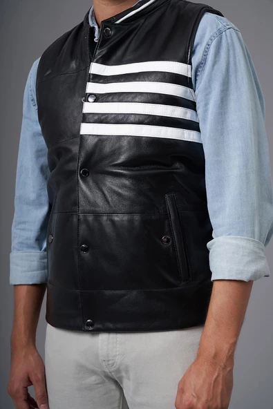 Papi Siyah Deri Yelek - 4