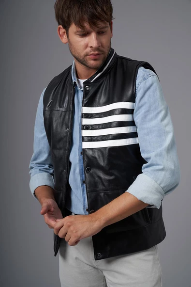 Papi Siyah Deri Yelek - 2