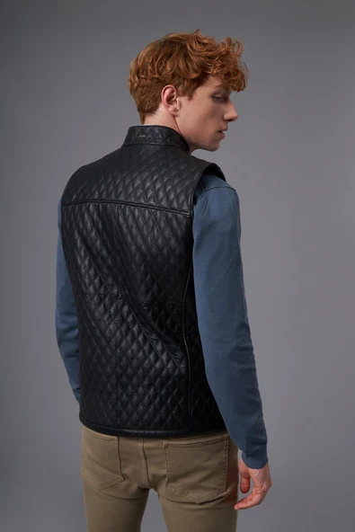 Luca Siyah Deri Yelek - 5