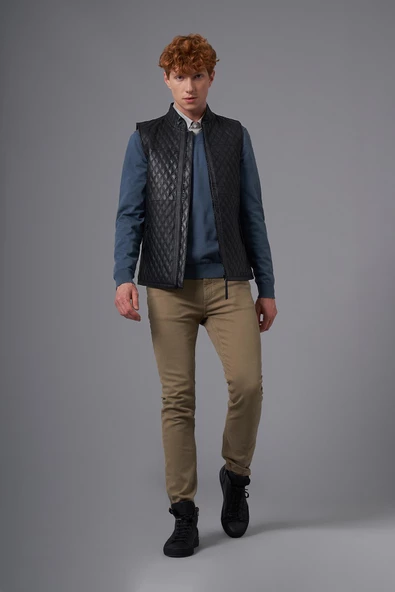 Luca Siyah Deri Yelek - 4